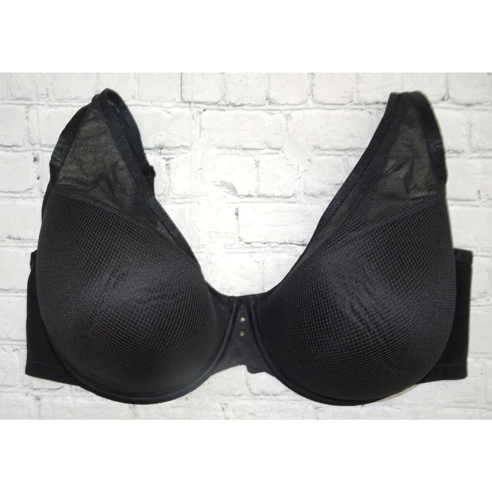 Curvy Couture Women's Plus Size Diamond Net Full Coverage Plunge Bra 38H Black - Picture 2 of 10